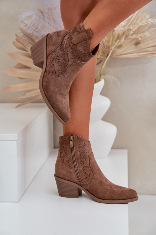 Cowboy Boots With Zipper Eco Suede Perforated HY51-061 S.Barski Brown Cowboy Boots With Zipper Eco Suede Perforated HY51-061 S.Barski Brown