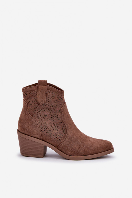Cowboy Boots With Zipper Eco Suede Perforated HY51-061 S.Barski Brown Cowboy Boots With Zipper Eco Suede Perforated HY51-061 S.Barski Brown