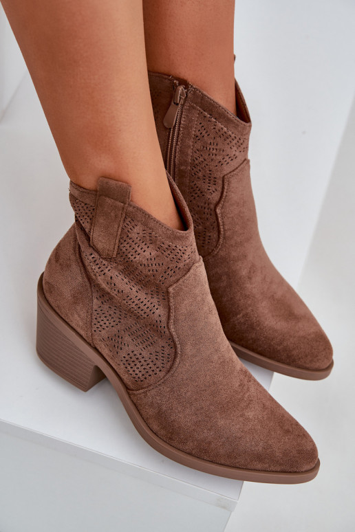 Cowboy Boots With Zipper Eco Suede Perforated HY51-061 S.Barski Brown Cowboy Boots With Zipper Eco Suede Perforated HY51-061 S.Barski Brown