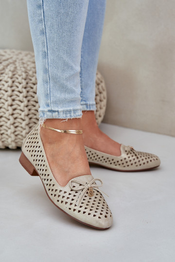 Perforated Ballet Flats With Bow Eco Leather Golden Relabra 2