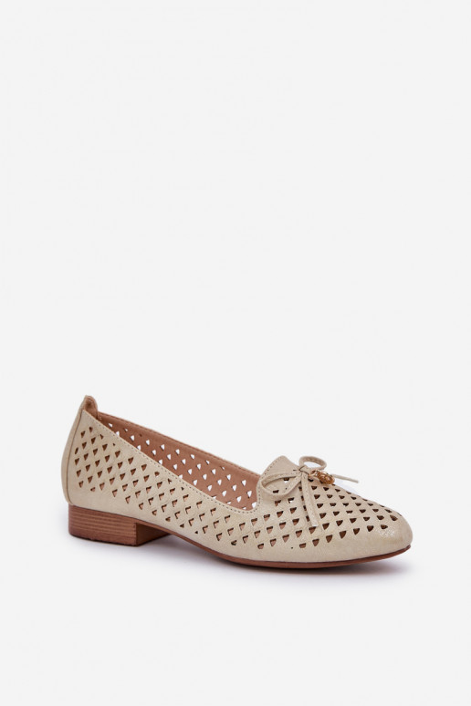 Perforated Ballet Flats With Bow Eco Leather Golden Relabra