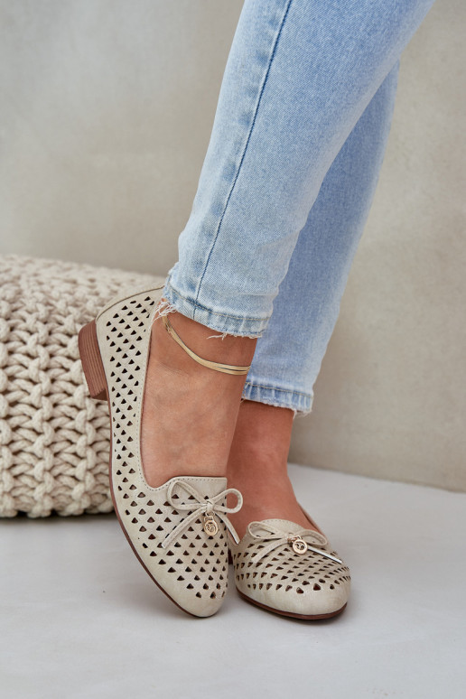 Perforated Ballet Flats With Bow Eco Leather Golden Relabra