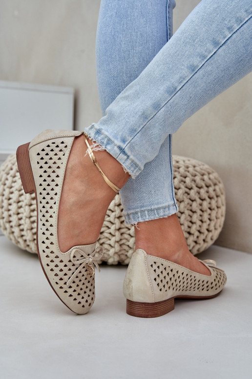 Perforated Ballet Flats With Bow Eco Leather Golden Relabra