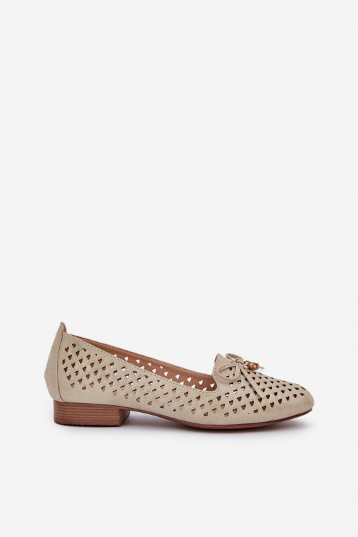 Perforated Ballet Flats With Bow Eco Leather Golden Relabra
