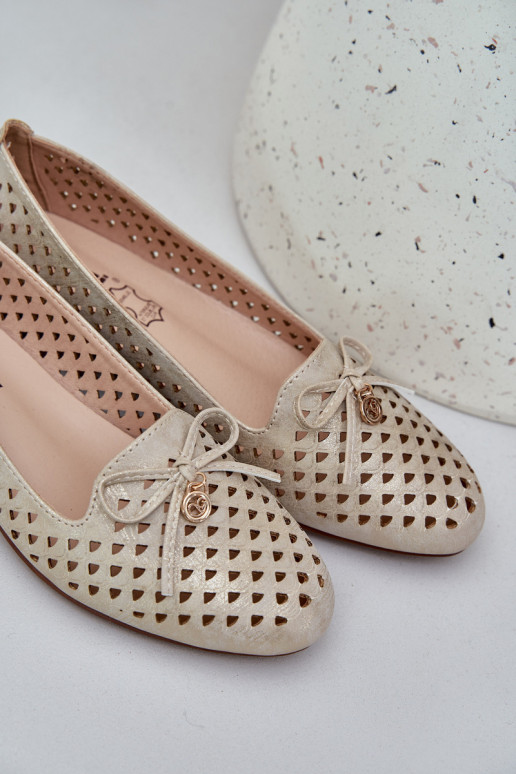 Perforated Ballet Flats With Bow Eco Leather Golden Relabra