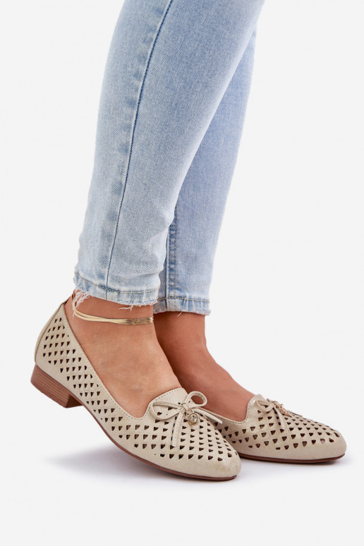 Perforated Ballet Flats With Bow Eco Leather Golden Relabra