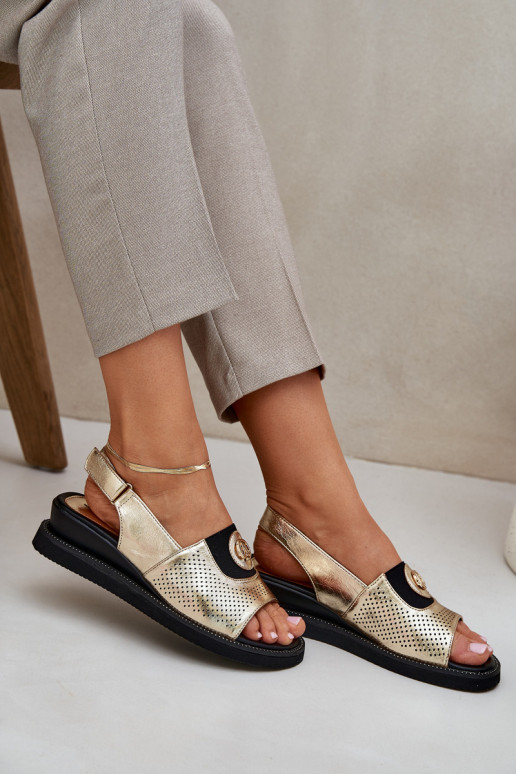 Womens Wedge Sandals Gold Isnnoria