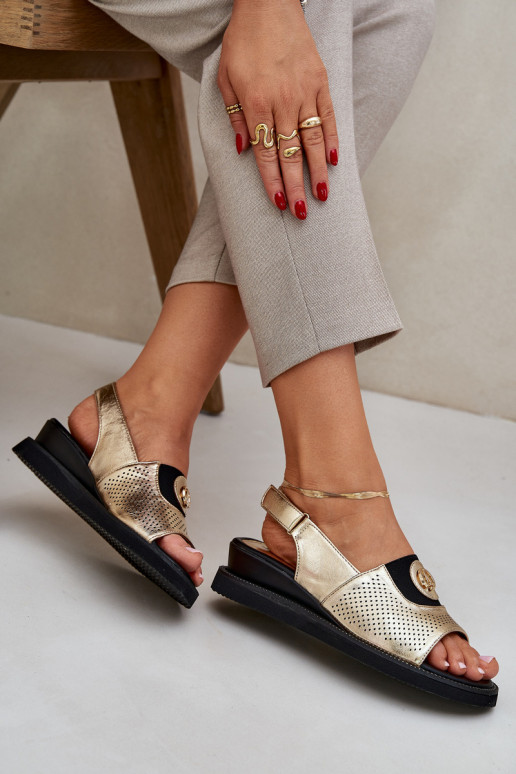 Womens Wedge Sandals Gold Isnnoria