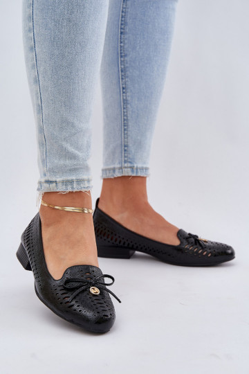 Lacquered Perforated Ballet Flats With Bow Eco Leather Black Amepitrea 2