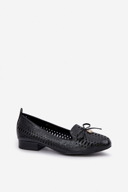 Lacquered Perforated Ballet Flats With Bow Eco Leather Black Amepitrea