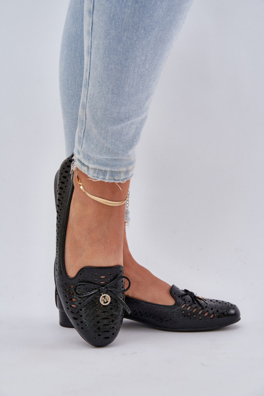Lacquered Perforated Ballet Flats With Bow Eco Leather Black Amepitrea
