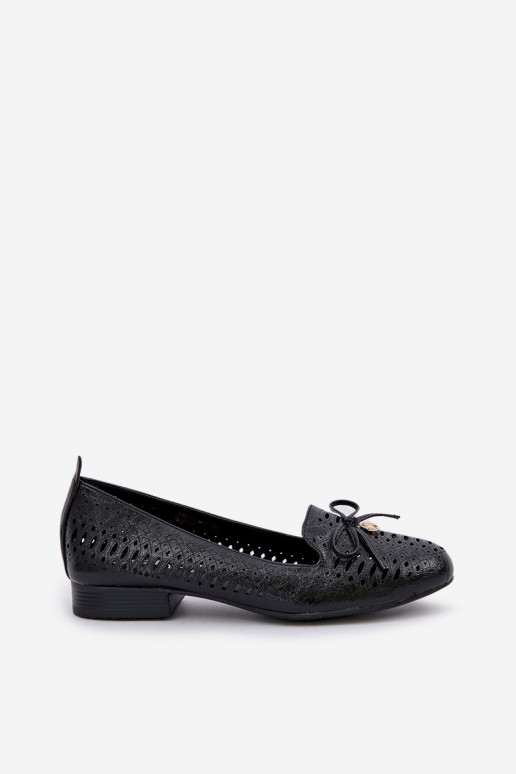 Lacquered Perforated Ballet Flats With Bow Eco Leather Black Amepitrea