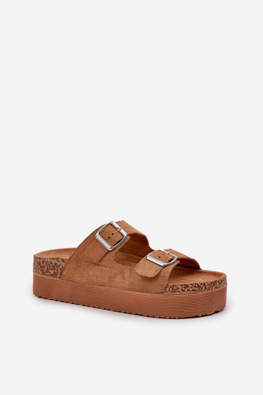 Womens sandals on a massive platform with buckles Camel Aramia