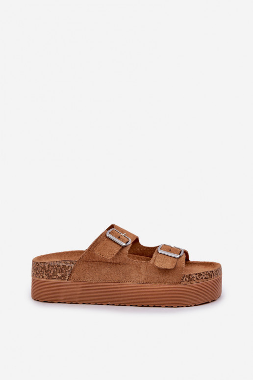 Womens sandals on a massive platform with buckles Camel Aramia