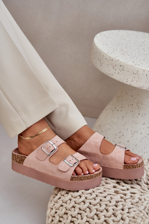 Women's Sandals On Massive Platform With Buckles Pink Aramia