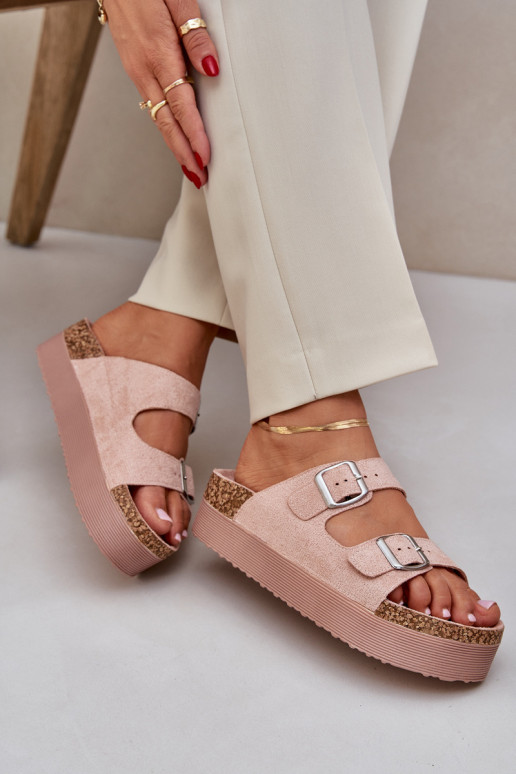Women's Sandals On Massive Platform With Buckles Pink Aramia