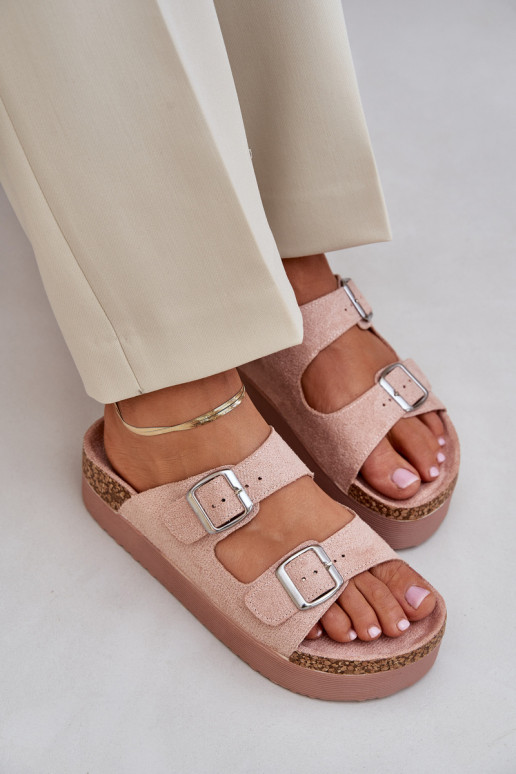 Women's Sandals On Massive Platform With Buckles Pink Aramia