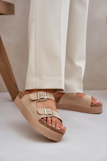 Women Sandals On Massive Platform With Buckles Beige Aramia 2
