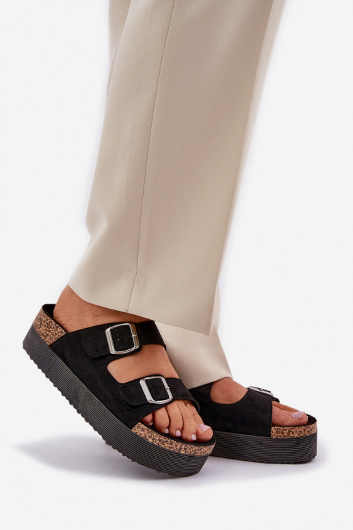 Women's sandals on a massive platform with buckles black Aramia Women's sandals on a massive platform with buckles black Aramia