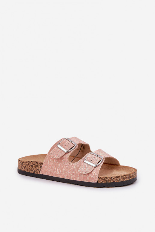Fabric Slippers On Cork Sole With Buckles Pink Atera Fabric Slippers On Cork Sole With Buckles Pink Atera