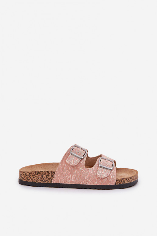Fabric Slippers On Cork Sole With Buckles Pink Atera Fabric Slippers On Cork Sole With Buckles Pink Atera
