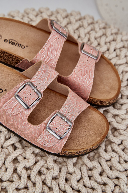 Fabric Slippers On Cork Sole With Buckles Pink Atera Fabric Slippers On Cork Sole With Buckles Pink Atera