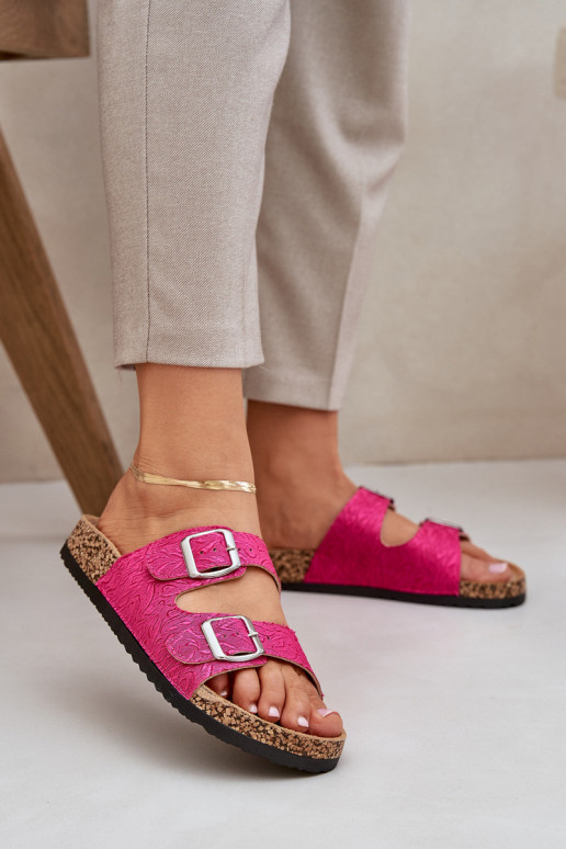 Fabric sandals on cork sole with buckles fuchsia Atera Fabric sandals on cork sole with buckles fuchsia Atera