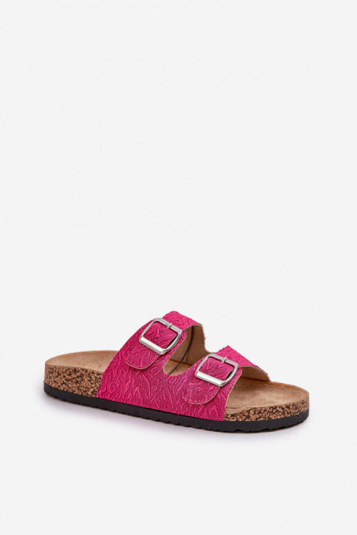 Fabric sandals on cork sole with buckles fuchsia Atera Fabric sandals on cork sole with buckles fuchsia Atera