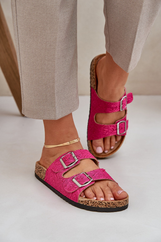Fabric sandals on cork sole with buckles fuchsia Atera Fabric sandals on cork sole with buckles fuchsia Atera