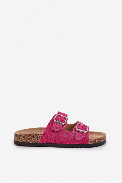 Fabric sandals on cork sole with buckles fuchsia Atera Fabric sandals on cork sole with buckles fuchsia Atera