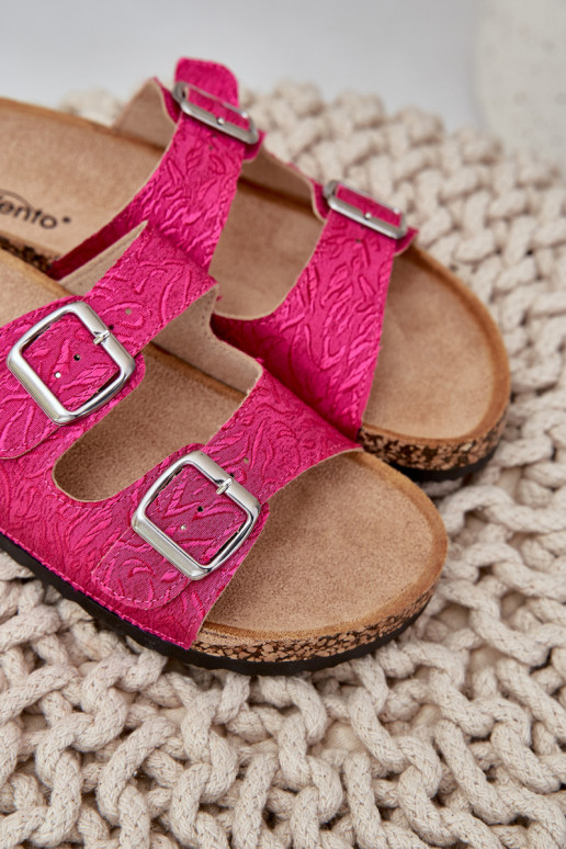 Fabric sandals on cork sole with buckles fuchsia Atera Fabric sandals on cork sole with buckles fuchsia Atera