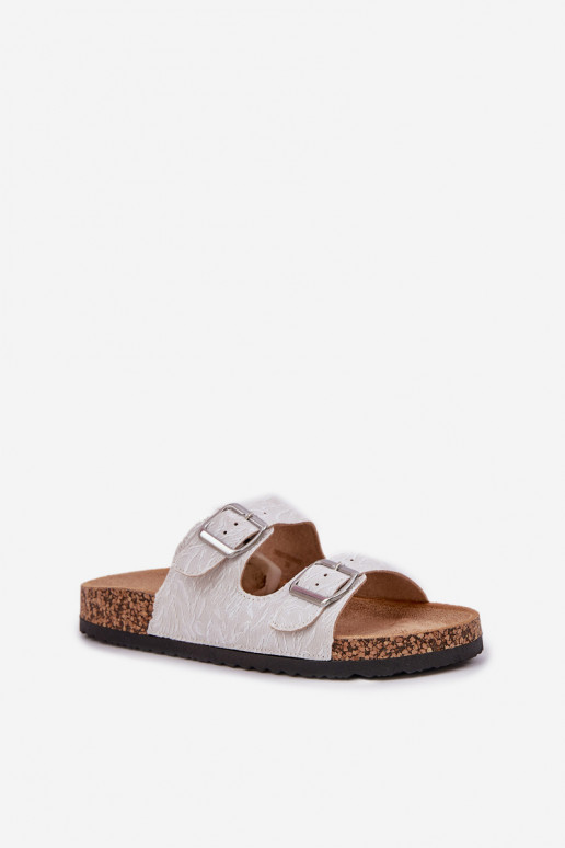 Fabric sandals on cork sole with buckles light gray Atera Fabric sandals on cork sole with buckles light gray Atera