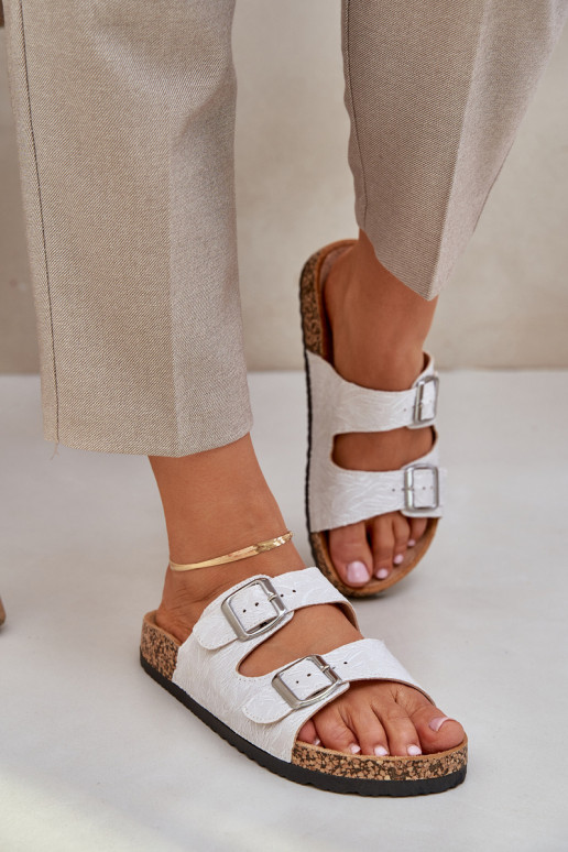 Fabric sandals on cork sole with buckles light gray Atera Fabric sandals on cork sole with buckles light gray Atera