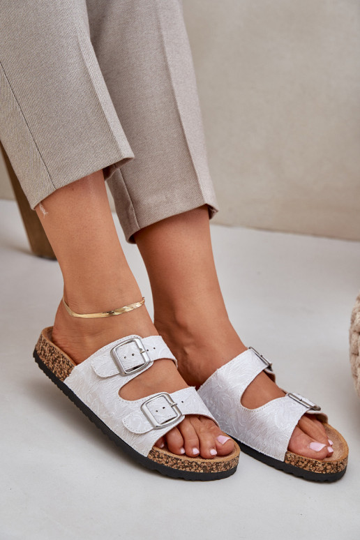 Fabric sandals on cork sole with buckles light gray Atera Fabric sandals on cork sole with buckles light gray Atera