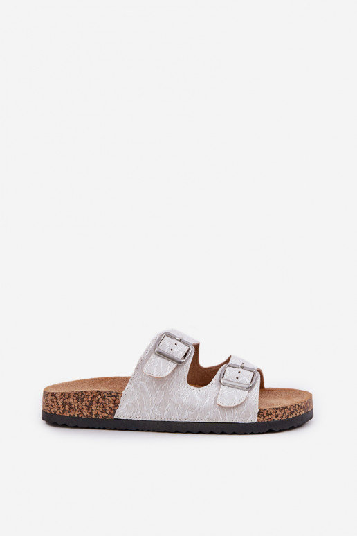 Fabric sandals on cork sole with buckles light gray Atera Fabric sandals on cork sole with buckles light gray Atera