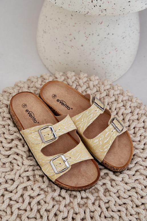 Fabric Slippers On Cork Sole With Buckles Yellow Atera Fabric Slippers On Cork Sole With Buckles Yellow Atera