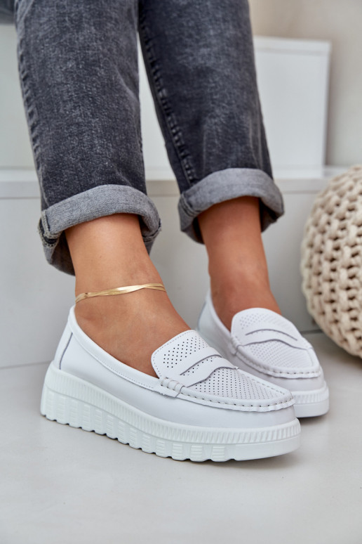 Women's Leather Moccasins On Platform And Wedge White Elanindel Women's Leather Moccasins On Platform And Wedge White Elanindel