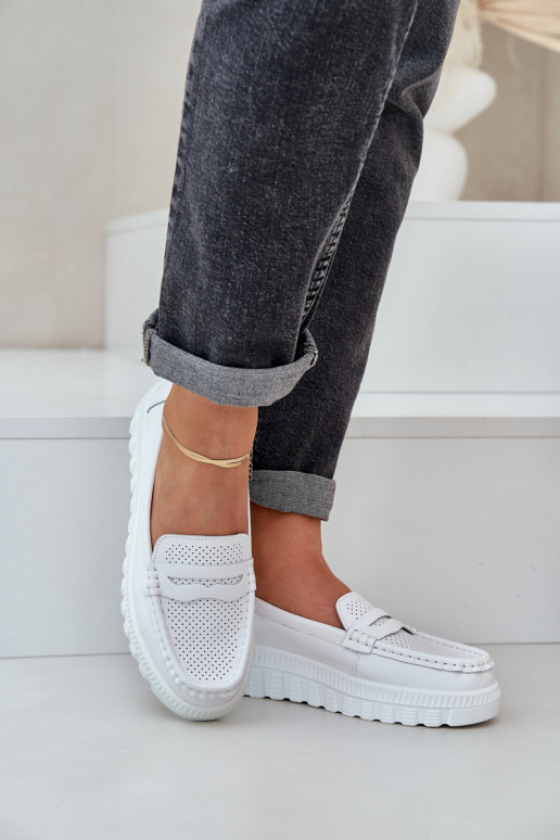 Women's Leather Moccasins On Platform And Wedge White Elanindel Women's Leather Moccasins On Platform And Wedge White Elanindel