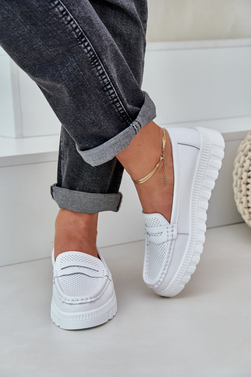 Women's Leather Moccasins On Platform And Wedge White Elanindel Women's Leather Moccasins On Platform And Wedge White Elanindel
