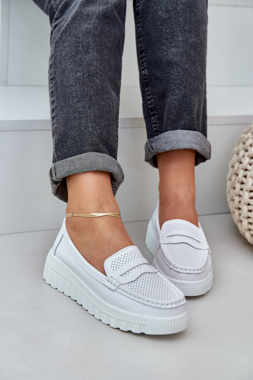 Women's Leather Moccasins On Platform And Wedge White Elanindel Women's Leather Moccasins On Platform And Wedge White Elanindel