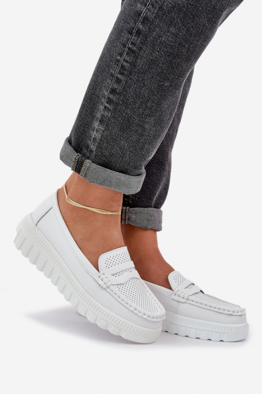 Women's Leather Moccasins On Platform And Wedge White Elanindel Women's Leather Moccasins On Platform And Wedge White Elanindel