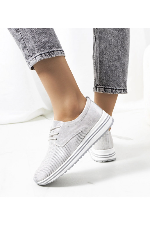 Srebrne sneakersy skórzane Serra