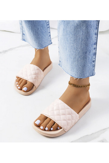 Beżowe klapki z łańcuchem Levy