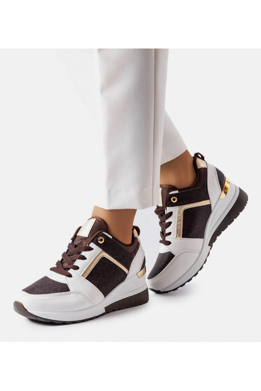 Brązowo-białe sneakersy na koturnie...