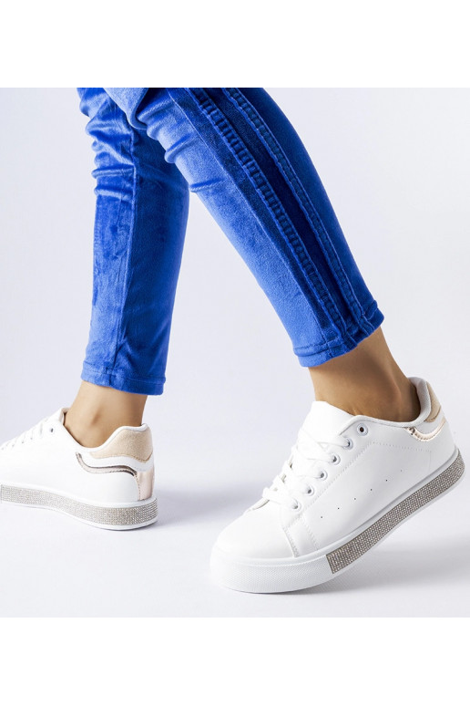 Biało-beżowe sneakersy z cyrkoniami Dina