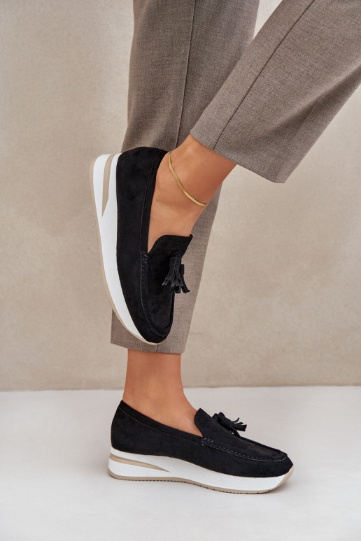 Moccasins On A Delicate Wedge Eco Suede Black Challavia Moccasins On A Delicate Wedge Eco Suede Black Challavia