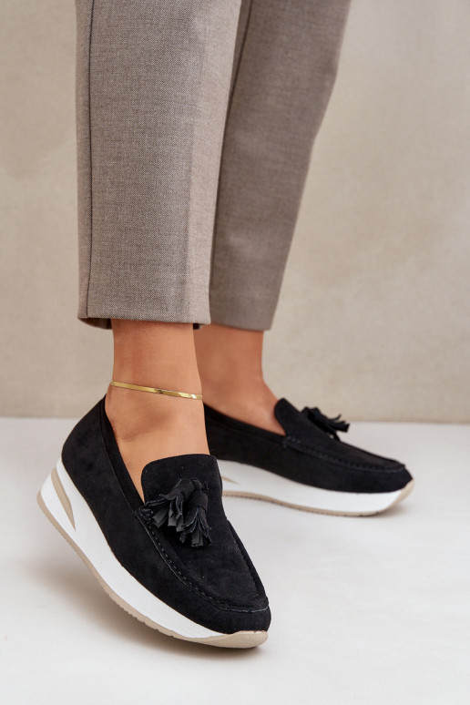 Moccasins On A Delicate Wedge Eco Suede Black Challavia Moccasins On A Delicate Wedge Eco Suede Black Challavia