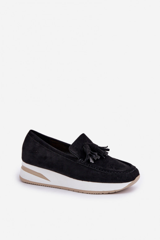 Moccasins On A Delicate Wedge Eco Suede Black Challavia Moccasins On A Delicate Wedge Eco Suede Black Challavia