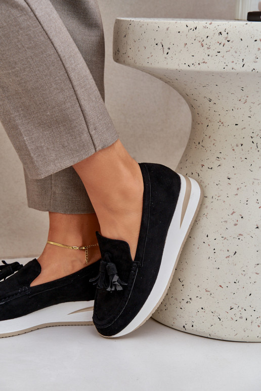 Moccasins On A Delicate Wedge Eco Suede Black Challavia Moccasins On A Delicate Wedge Eco Suede Black Challavia