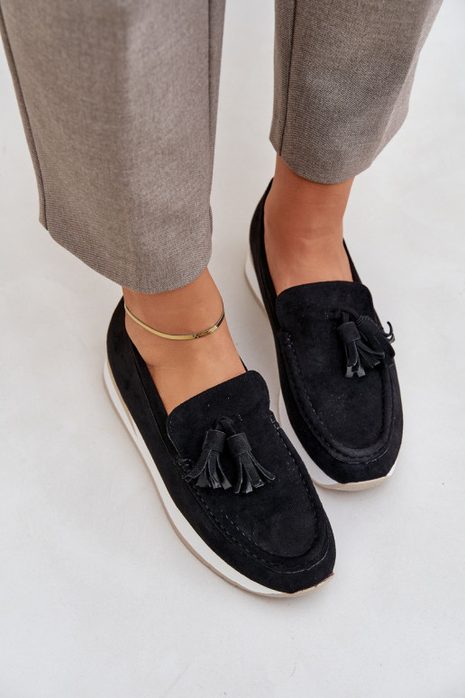 Moccasins On A Delicate Wedge Eco Suede Black Challavia Moccasins On A Delicate Wedge Eco Suede Black Challavia
